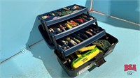 Fishing Tackle Box w/ Assorted Hooks, &