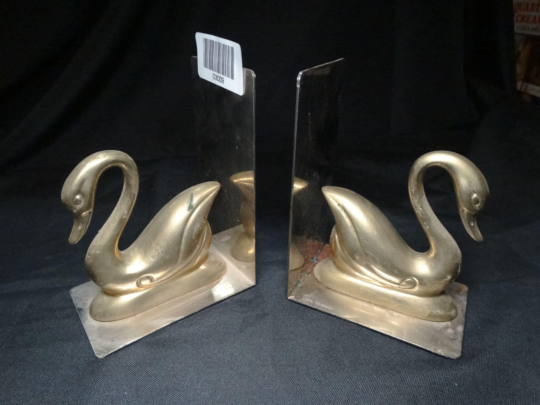 Crown Mark Brass Swan Bookends