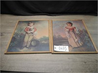 16" x 20" Pair of Boy & Girl Pictures w/Frames