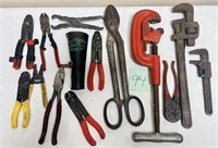 Various Old Tools with Pipe Wrenches & More