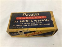 Peter’s 32 S&W Bullets & Box, 50, AMMO IS PICK UP