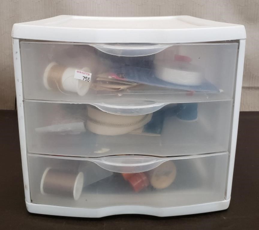 3 Drawer Storage w/ Assorted Sewing Supplies &