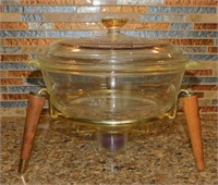 Glass Fire-King 2 Qt. Warming Dish with Stand &