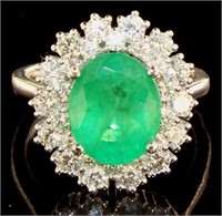 14kt Gold 4.45 ct Oval Emerald & Diamond Ring
