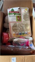 Box of Christmas Decor and Crafting Items