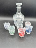 1960’s Toile Pattern Decanter & Shot Glasses