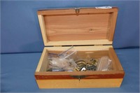 Small Cedar Box With Tac Pins/Key Chains/Tokens