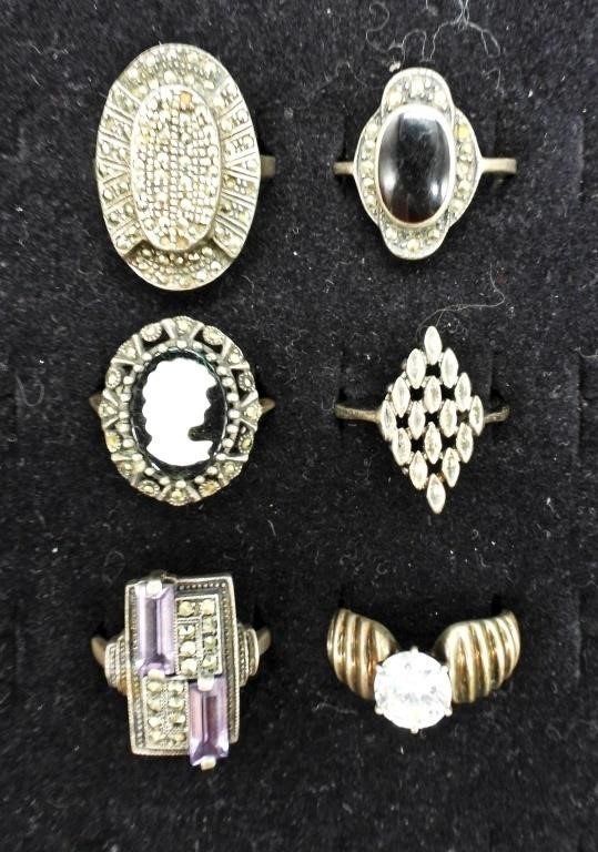 6 VINTAGE STERLING FASHION RINGS