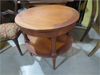 CHERRY FINISH 2 TIERED ROUND SIDE TABLE