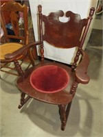 ANTIQUE ARMED ROCKER WITH PADDED SEAT