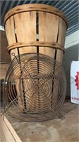 Vintage bushel basket, vintage metal piece fan