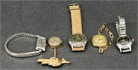 (L) Ladies’ Wrist Watches, And Brooch With Time