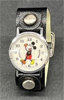 (BC) Mickey Mouse Watch, Wide Leather Lined, Faux