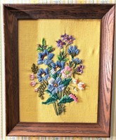 framed crewel embroidery