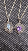 Pair of sterling jewel pendant necklaces both