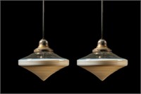 2 Art Deco Pendant Lamps with Lg Milk Glass Globes