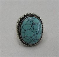 925 Silver Large Signed Turquoise Ring SZ 6.75