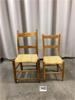 Two Woven Bottom Wooden Chairs