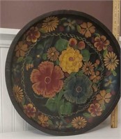 Large hand-painted wooden bowl - low