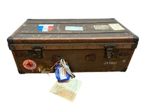 Vintage Travel Trunk w Souvenir Stickers