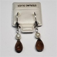 Sterling Silver Smokey Quartz (4cts) Earrings