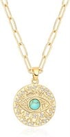 18k Gold-pl .25ct Turquoise Evil Eye Necklace