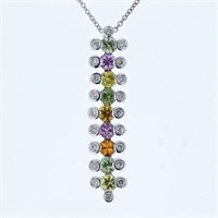 14KT White Gold 1.48ctw Multi Color Sapphire and D
