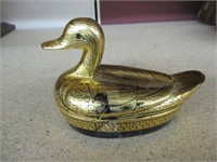 Vintage gold colored Duck shaped trinket Box