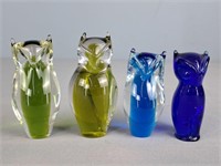 Lot Of 4 Art Glass Owls