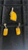 925 sterling silver amber pierced earring and