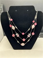 *Three Strands Of Pink Beaded Necklace
