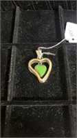 Sterling silver double heart green stone pendant