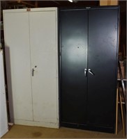 2 tall 2 door steel cabinets with contents; as is