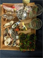 Lot of Glasses, Dog Figures, Chickens, Décor