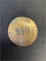 H.W.R. Co. Mt. Union Works Badge Pin.