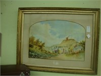 Large Victorian watercolor landscape of a farm