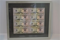 $50 -- 8-Note Uncut US Currency Sheet Framed