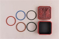 Hong Kong Red Lacquer Box w/ Coloured Bangles 5pc