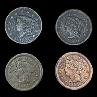 (4) US Large Cents (1820, 1850, 1852, 1854) HIGH G