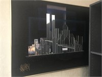 Modern Signed Mirrored City Scape Artwork