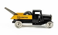 Pressed Steel C W Brand Coffee Tow Truck Toy
