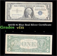 1957B $1 Blue Seal Silver Certificate Grades vf++