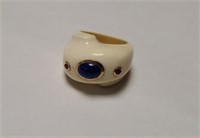 Whale Bone Ring with blue and red stones