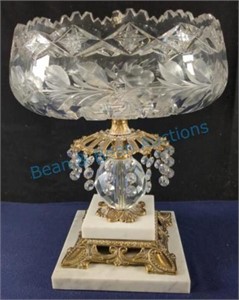 Crystal, marble and brass candy dish