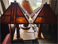 Pair of 26" Wood Mission Style Lamps w/Mica Glass