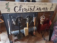 Christmas Stocking Fireplace Tool Rack w/Tools