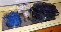 Enamel Teapot, roaster, Aluminum Dipper