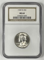1949-D Washington Silver Quarter NGC MS64