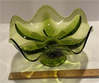 Vintage Green Viking Glass 6 Petal Compote Lg