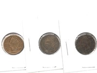 Three Antique Indian Head Penny coins ungraded